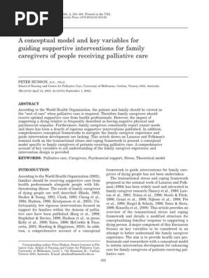 Hudson 2003 - A conceptual model and key variables for guiding supportive interventions for family caregivers of people receiving palliative care
