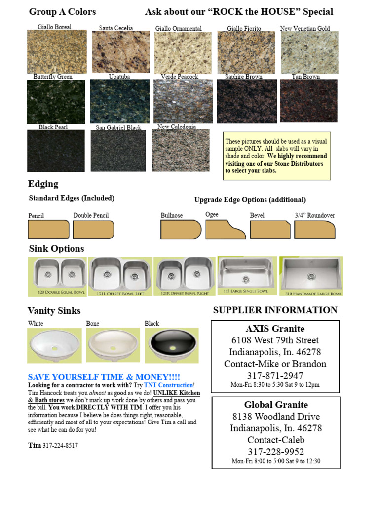Granite Colors and Edging Options Guide | PDF