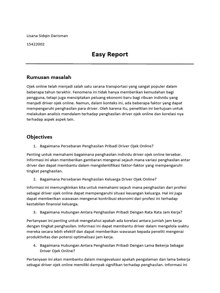 Analisis Penghasilan Driver Ojek Online | PDF | Karier & Perkembangan ...
