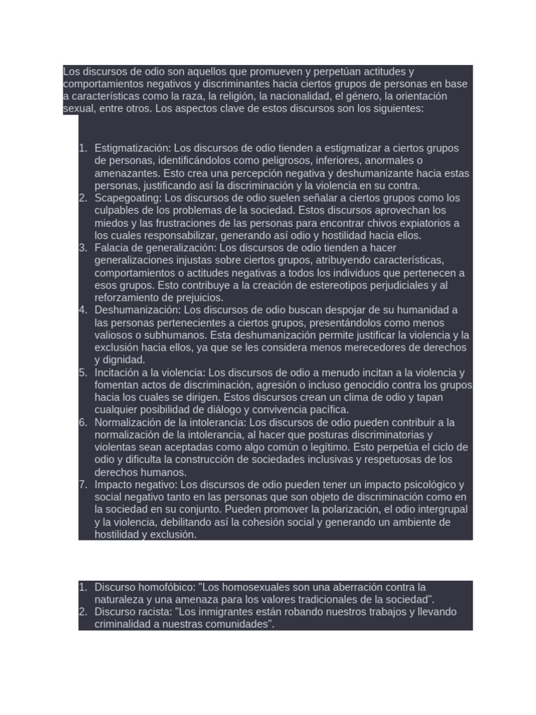 Impacto y características del discurso de odio | PDF | El discurso del ...