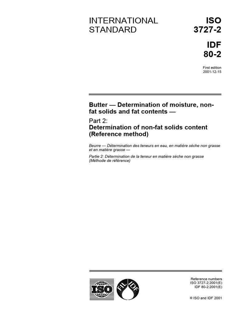 ISO 3727 - 2001butter - Determination of Moisture, Non-Fat Solids and ...