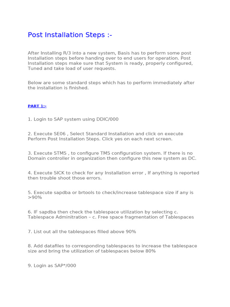 Essential Post-Installation Steps for SAP R/3 | PDF | Software ...