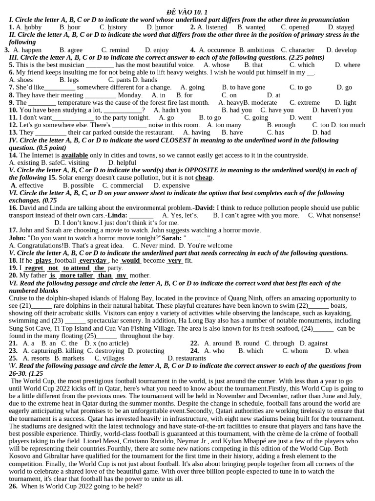 English Language Test Questions | PDF