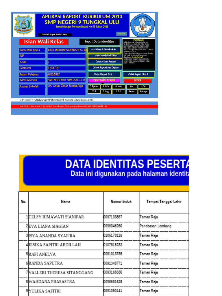 RAPOR KELAS 7 Genap 2022 | PDF