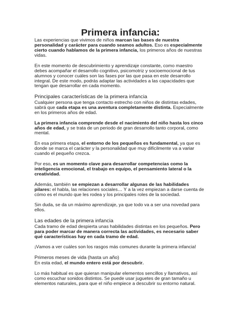 Desarrollo Integral en la Primera Infancia | PDF | Aprendizaje ...
