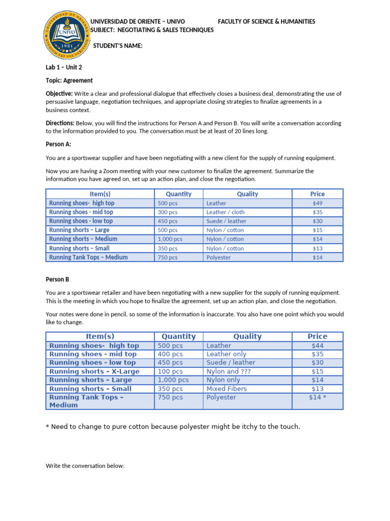 Business Negotiation Dialogue Exercise | PDF | Textiles