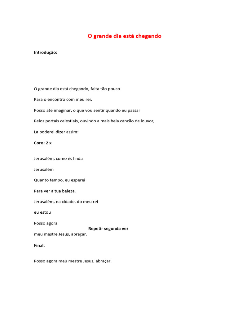 O Grande Dia Está Chegando - Letra e Cifras | PDF