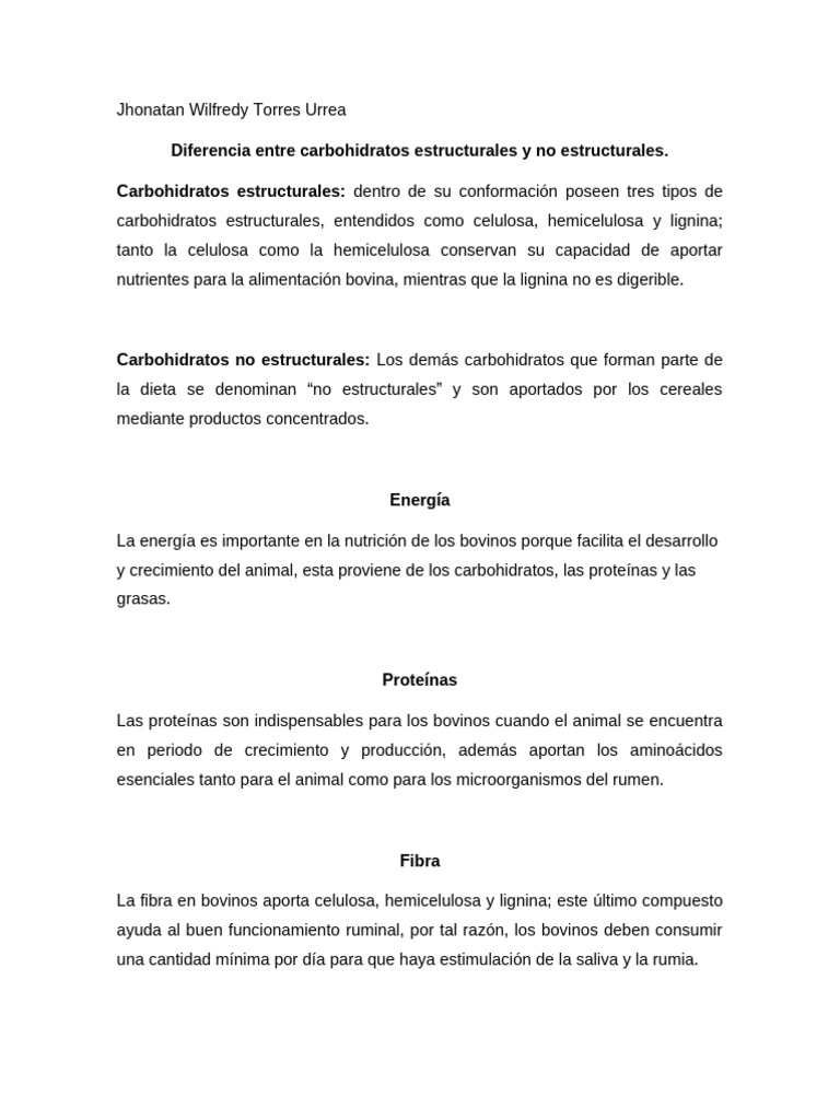 Diferencia Entre Carbohidratos Estructurales y No Estructurales | PDF ...
