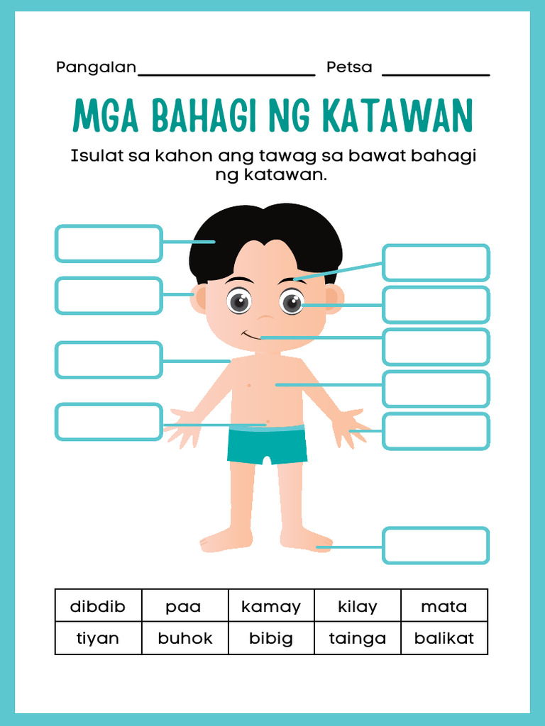 Mga Bahagi NG Katawan Parts of The Body Science Worksheet For Kids | PDF
