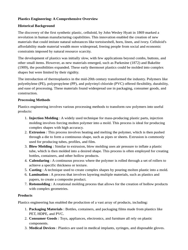 Plastics Engineering Overview | PDF | Plastic | Waste