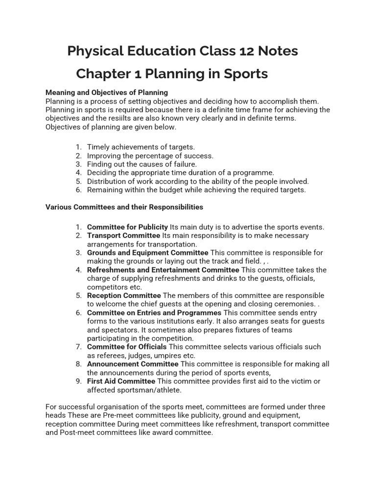 Planning in Sports: Chapter 1 Notes | PDF | Tournament | Foot