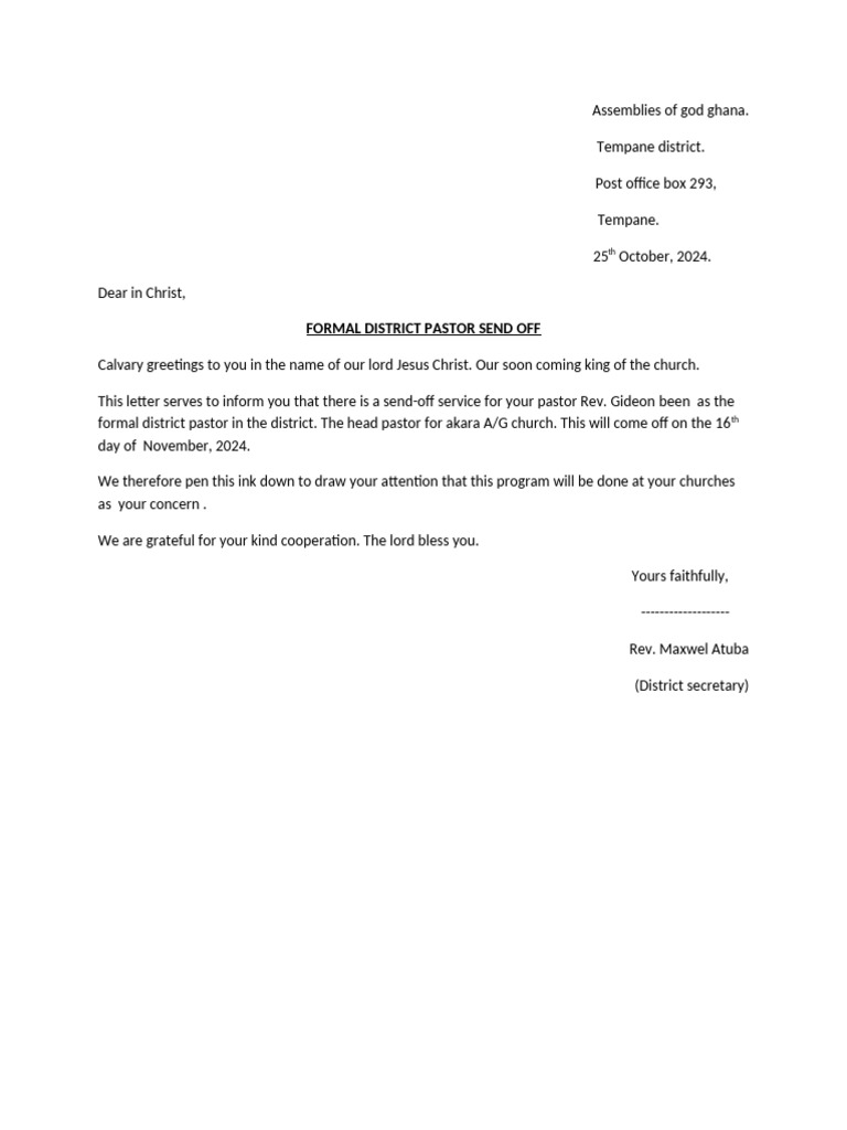 Formal district pastor send off pdf