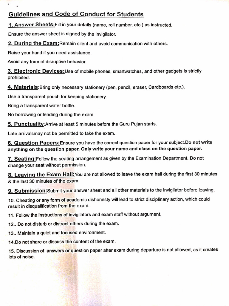 Exam Guidelines Students | PDF
