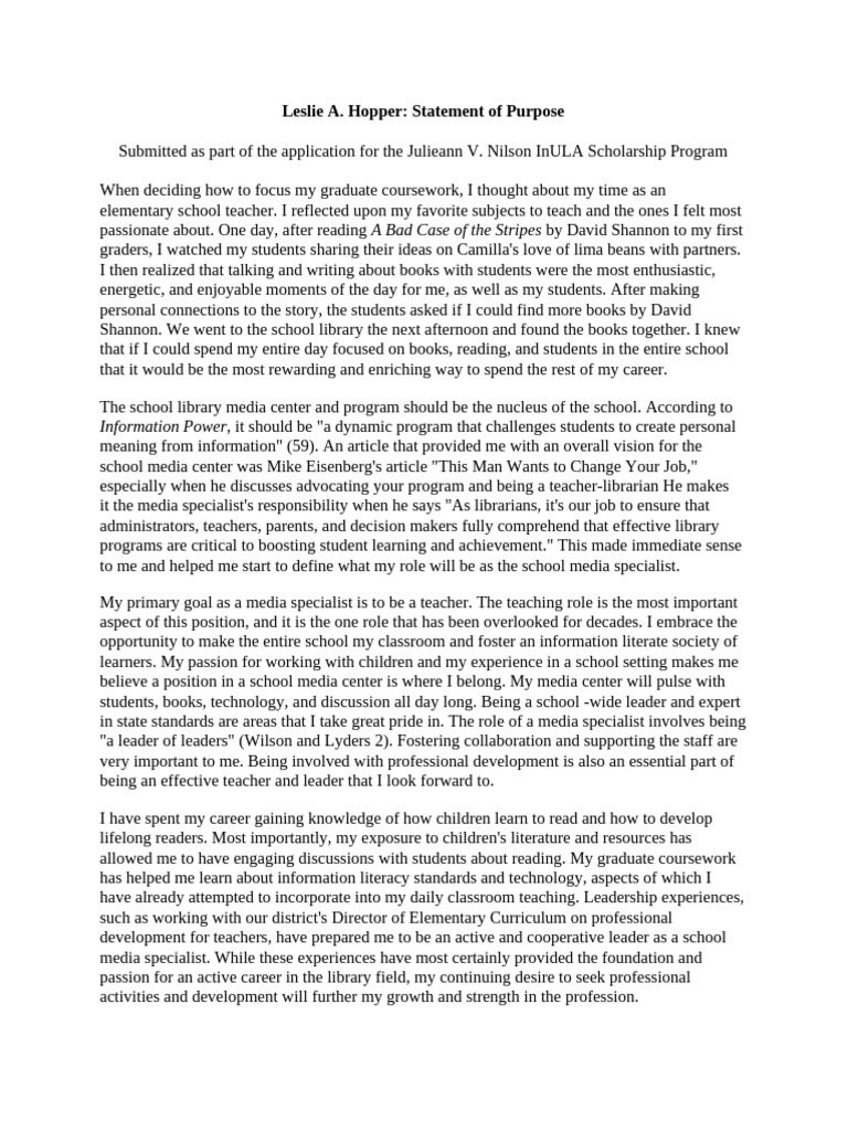 Graduate Statements for Library Scholarships | PDF | Libraries | Librarian