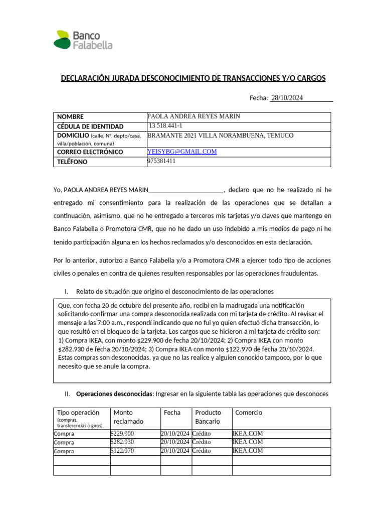 Declaracion Jurada Ley 20.009 | PDF | Industrias de servicio