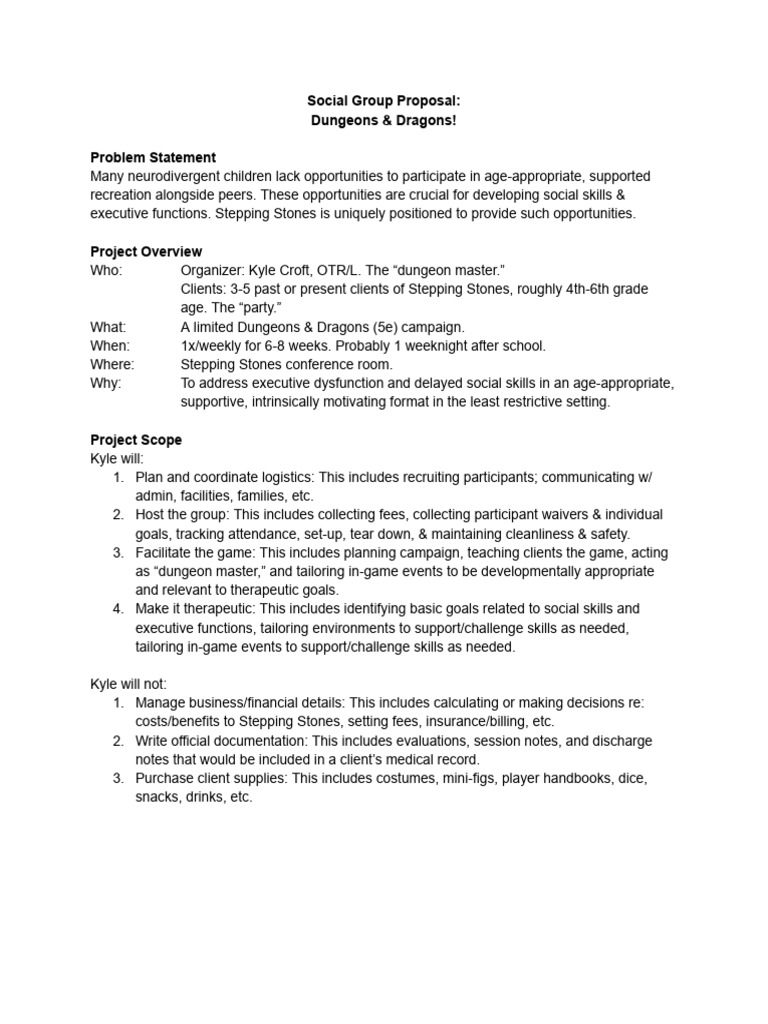 DND Group Proposal | PDF | Social Skills