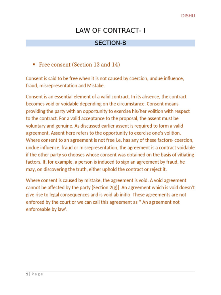 Law of Contract Section B | PDF | Misrepresentation | Gambling