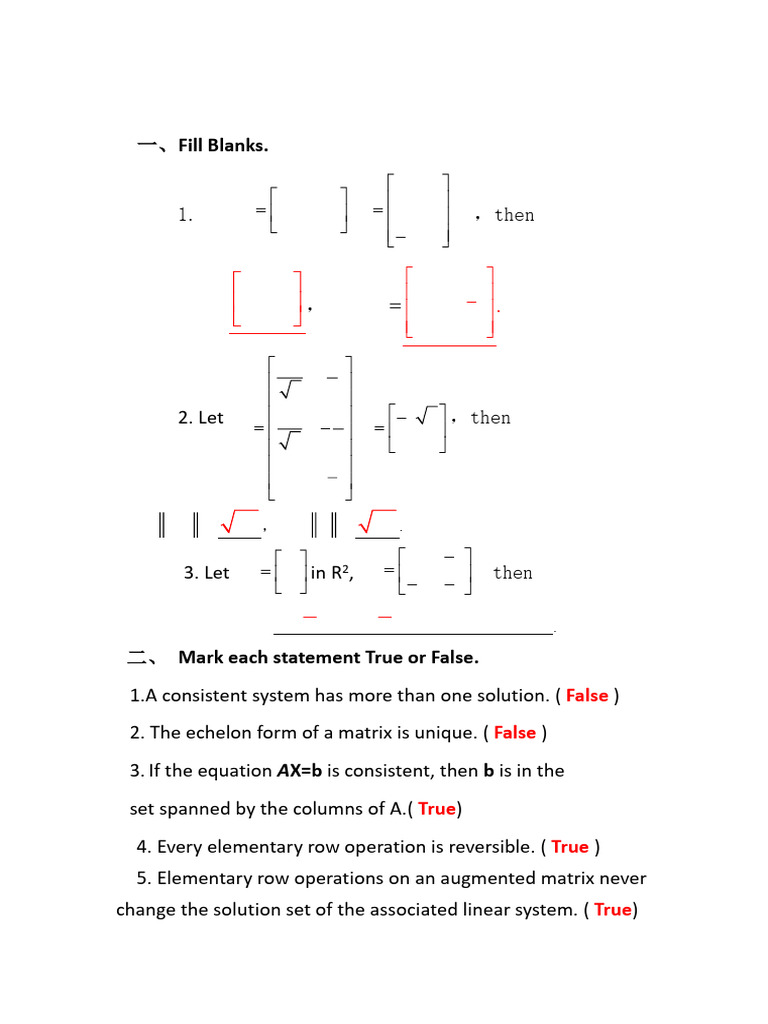 Linear Algebra Review Exercises | PDF | System Of Linear Equations ...