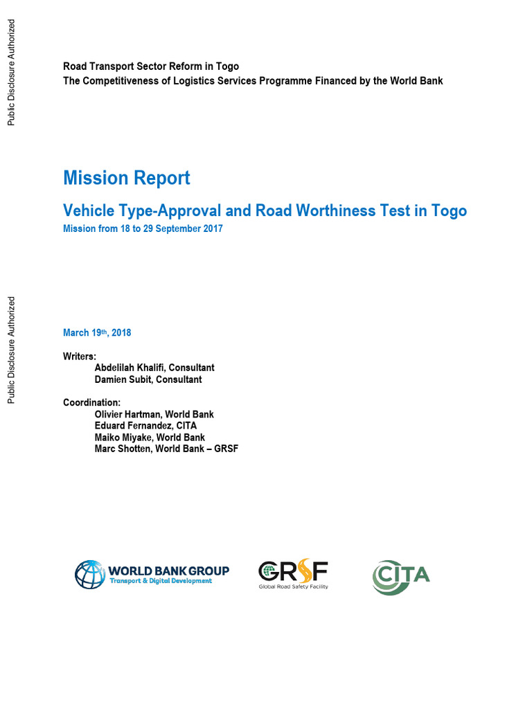 Togo Vehicle Approval & Roadworthiness Report | PDF | Road Traffic ...
