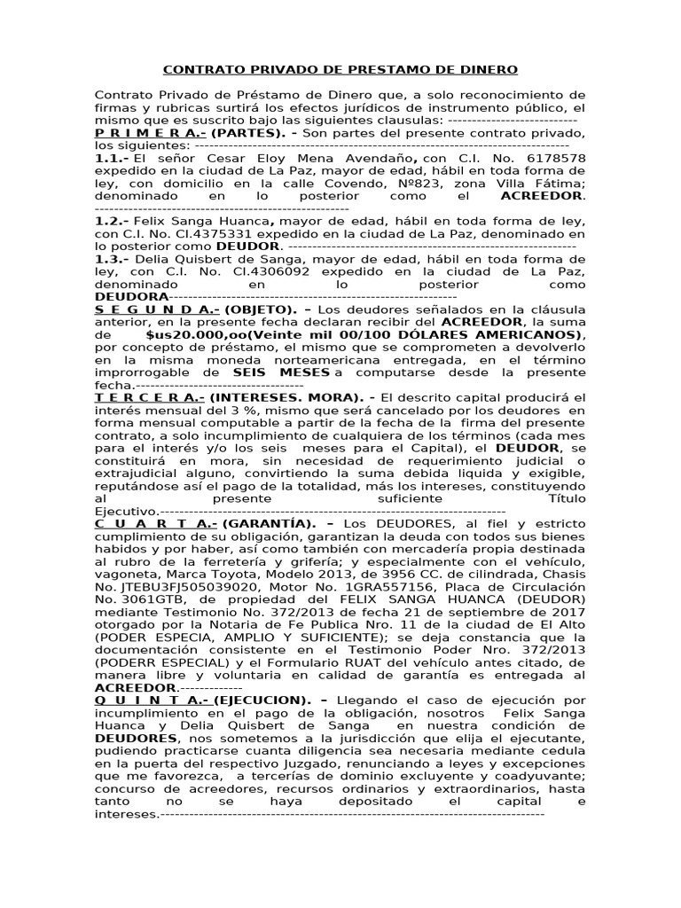 Contrato de Préstamo de Dinero 2020 | PDF | Pagos