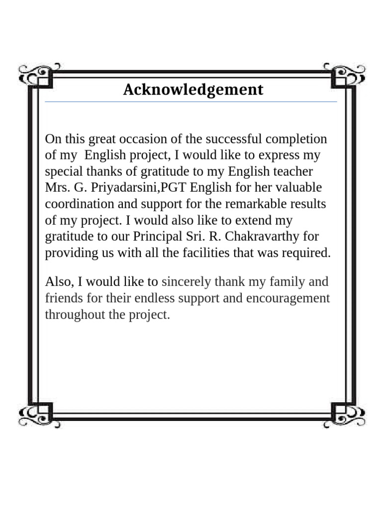 English Project Acknowledgement | PDF | Foreign Language Studies | Wellness