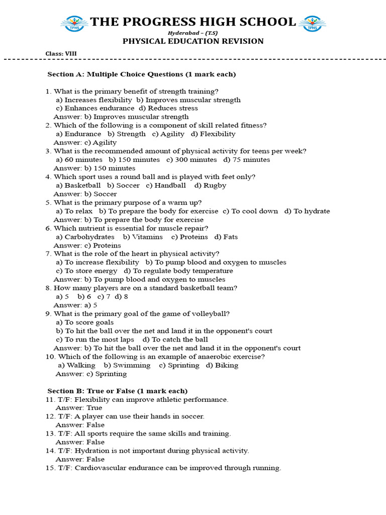 Grade 8 Physical Education Revision Guide | PDF | Physical Education ...