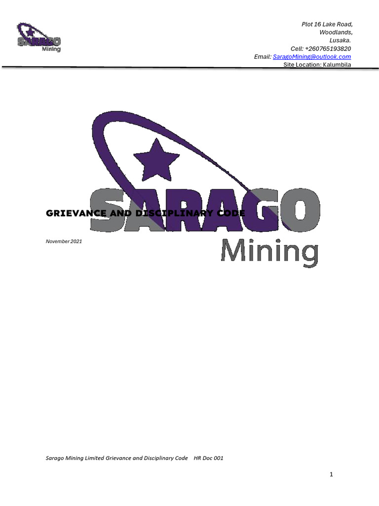 Sarago grievance and disciplinary code pdf appeal human resource