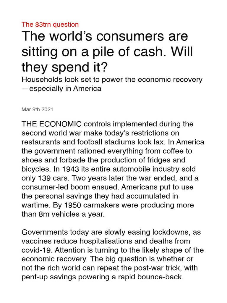 Consumer Spending Post-Pandemic Recovery | PDF | Recession | Economies