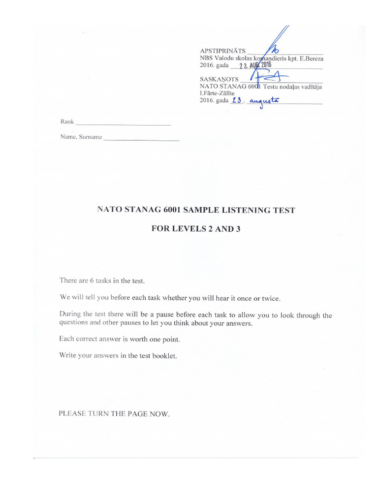 NATO STANAG 6001 Listening Test Sample | PDF | International Relations
