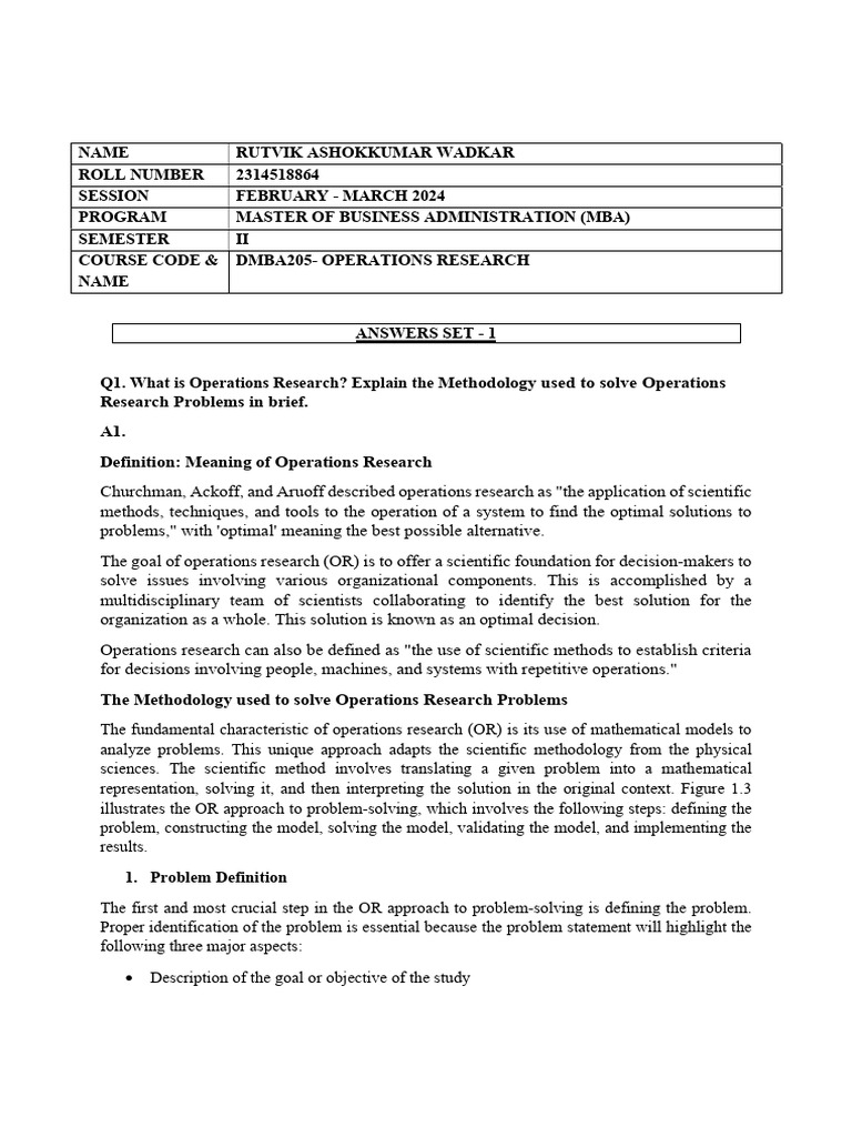 Operations Research Methodology Explained | PDF | Conceptual Model ...