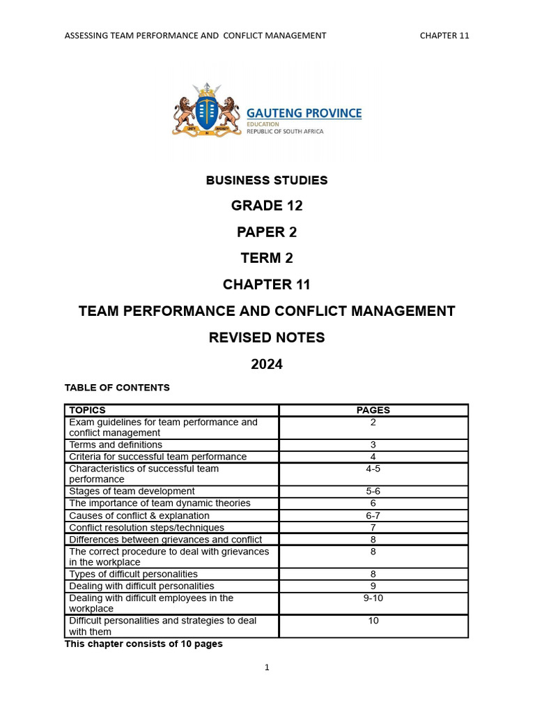 Team Performance & Conflict Management Notes | PDF | Goal ...