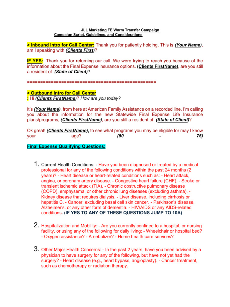 Final Expense Insurance Call Script | PDF | Diabetes | Chronic ...