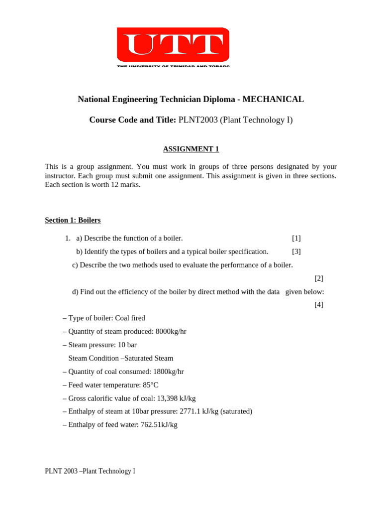 Mechanical Engineering Technician Assignment | PDF | Boiler | Steam
