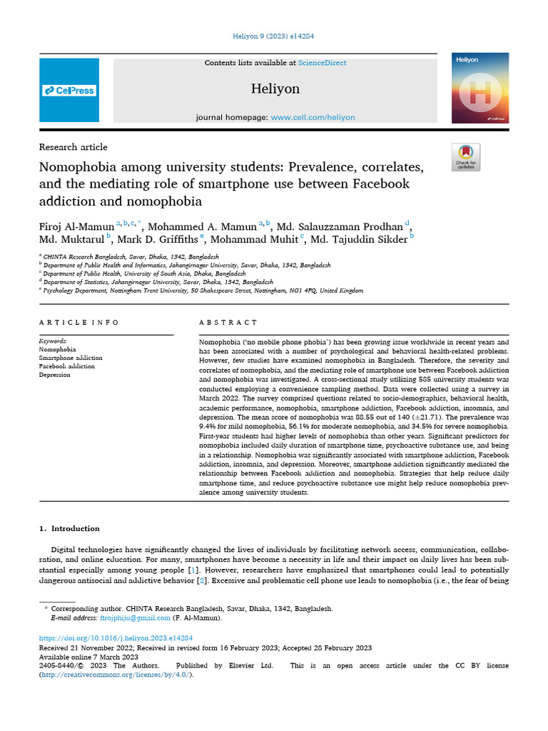 Nomophobia In College Students