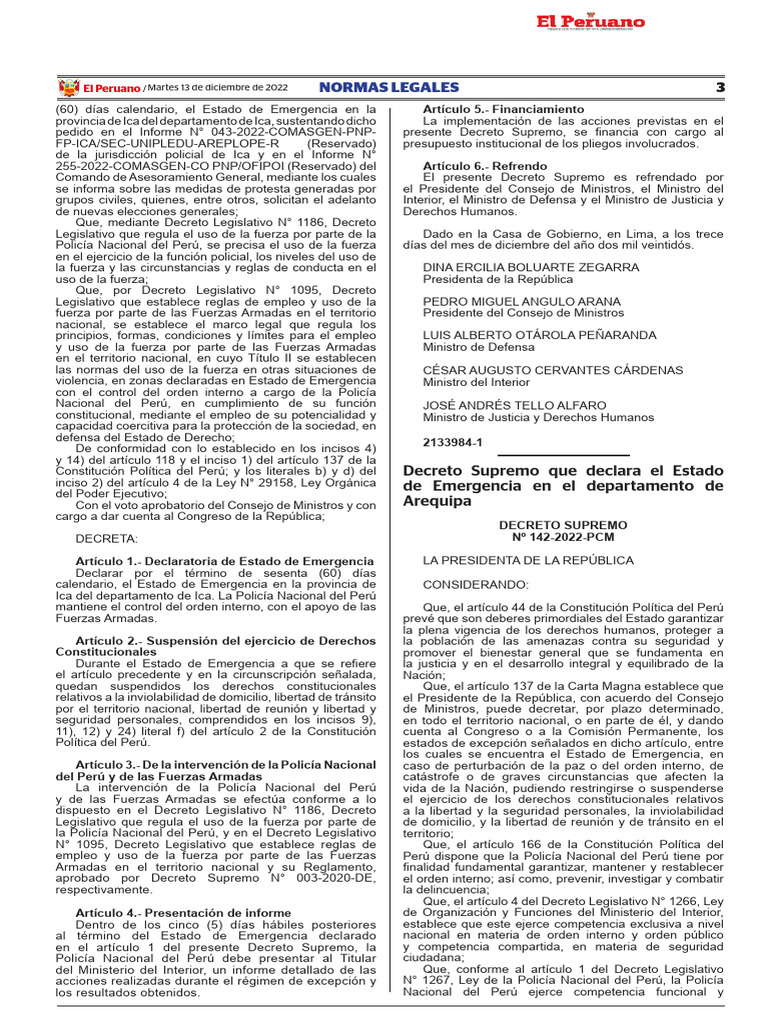 Decreto Supremo Que Declara El Estado de Emergencia en El de Decreto ...