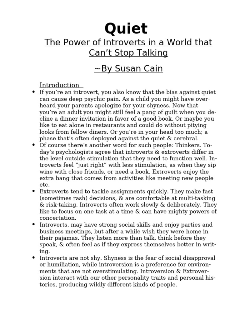 Quiet | PDF | Extraversion And Introversion | Shyness