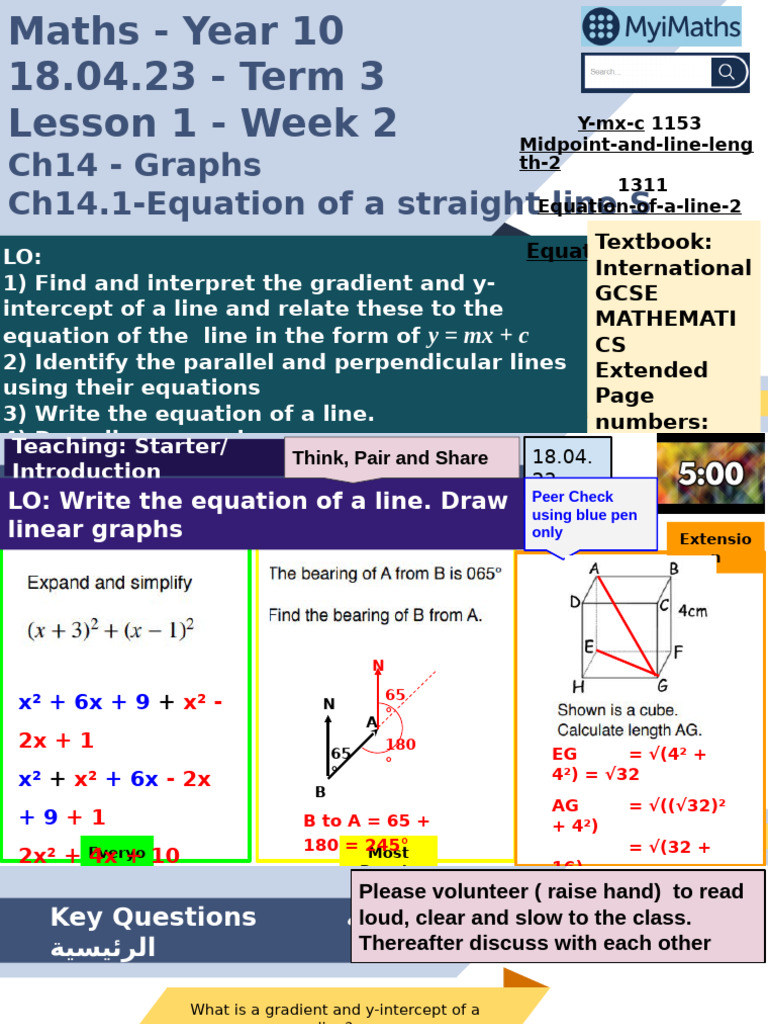 Maths Yr10 - T3 Wk2 L1 (18.04.23) - Linear Graphs 1 | PDF ...