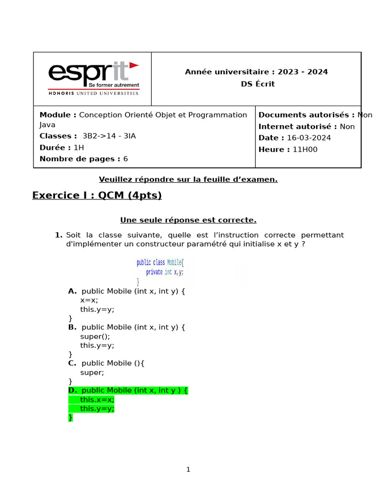 Examen Java : Conception Orientée Objet | PDF | Java (Langage de ...