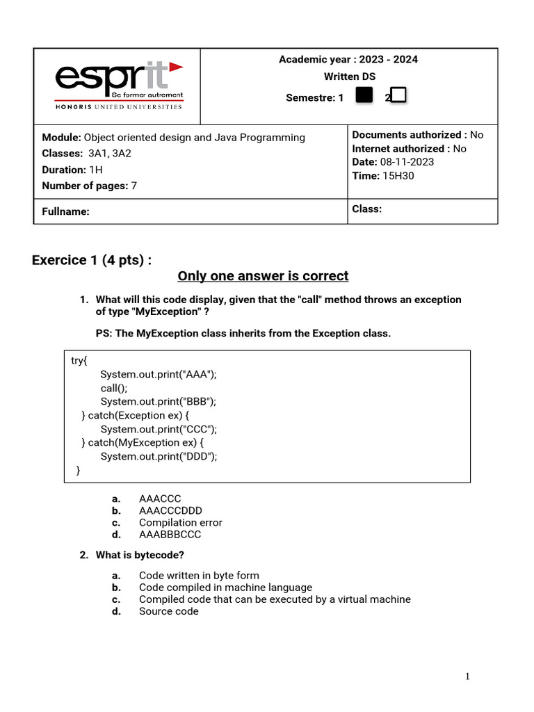 Java Programming Exam 2023-2024 | PDF | Java (Programming Language ...