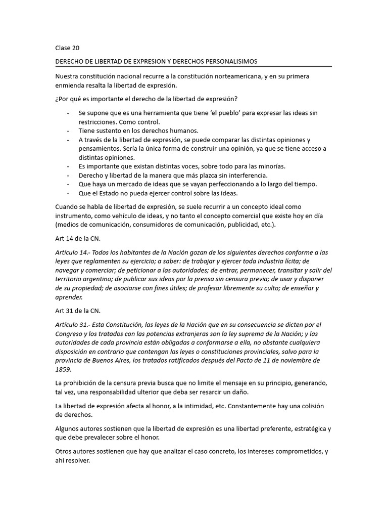 Derecho de Libertad de Expresion y Derechos Personalisimos | PDF ...