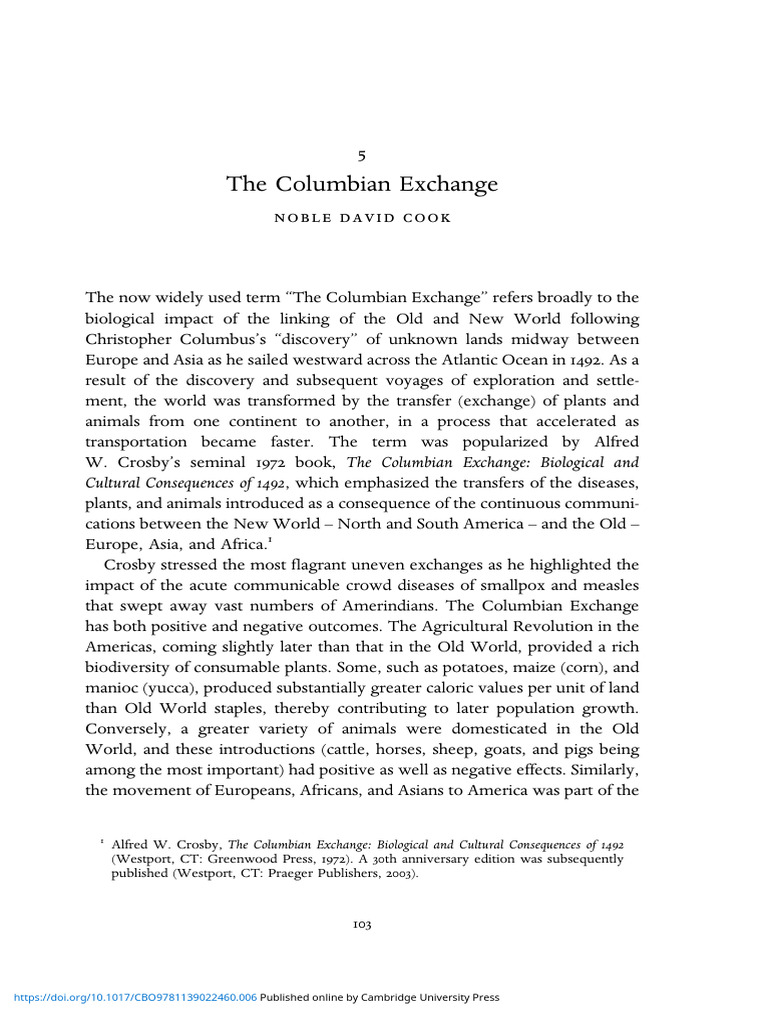 The Columbian Exchange PDF Black Death Malaria