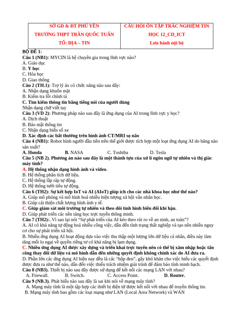 On Tap Giua Ky I Tin 12 2024 | PDF