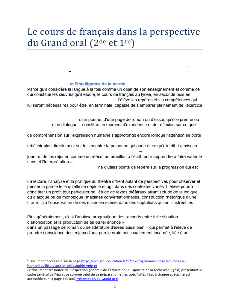 Cours de français et préparation au Grand oral | PDF | Arts du langage ...