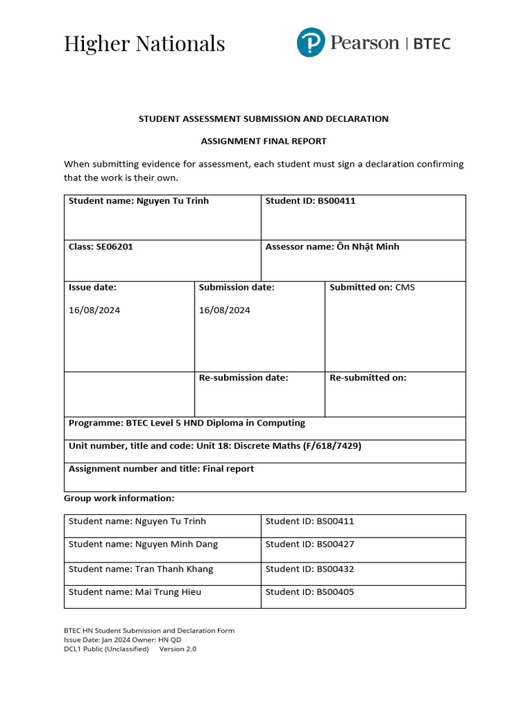 Finalreport DM Nguyentutrinh Bs00411 | PDF | Logic Gate | Vertex (Graph ...