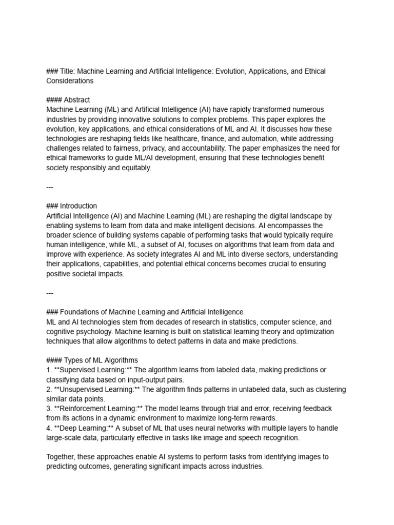 Machine Learning and Artificial Intelligence - Evolution, Applications ...