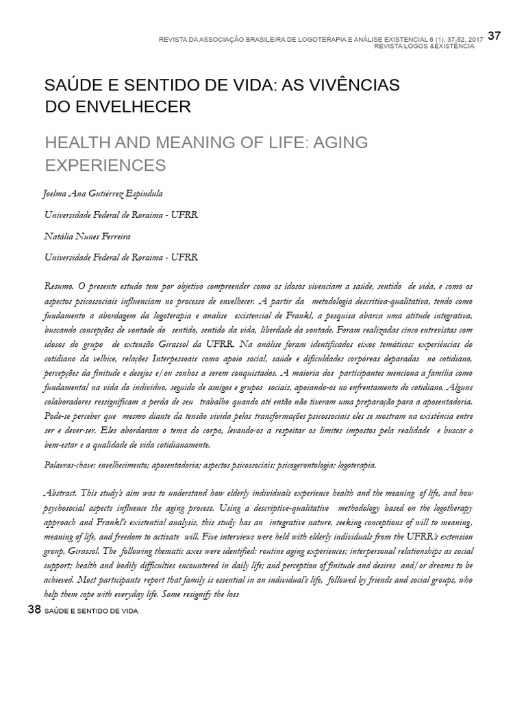 Saúde e Sentido de Vida na Velhice | PDF | Fenomenologia (Filosofia ...