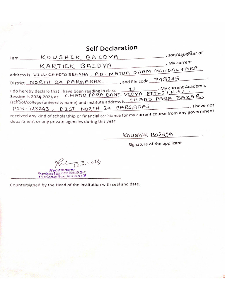 Self Declaration | PDF