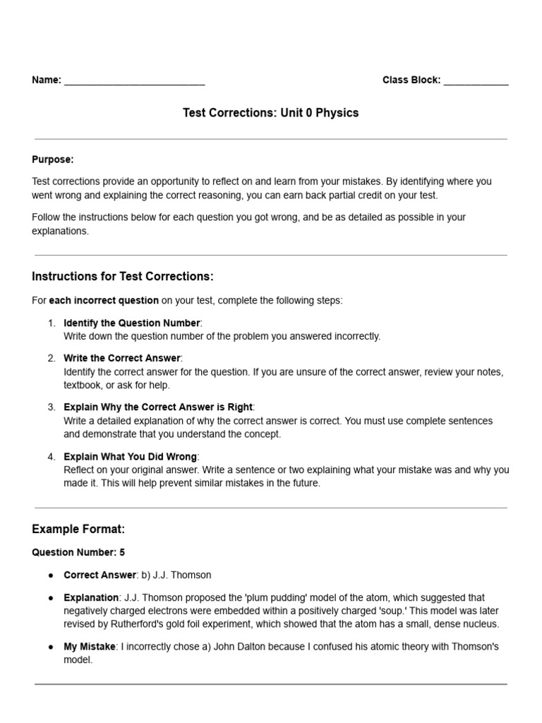 Physics Test Corrections Guide | PDF