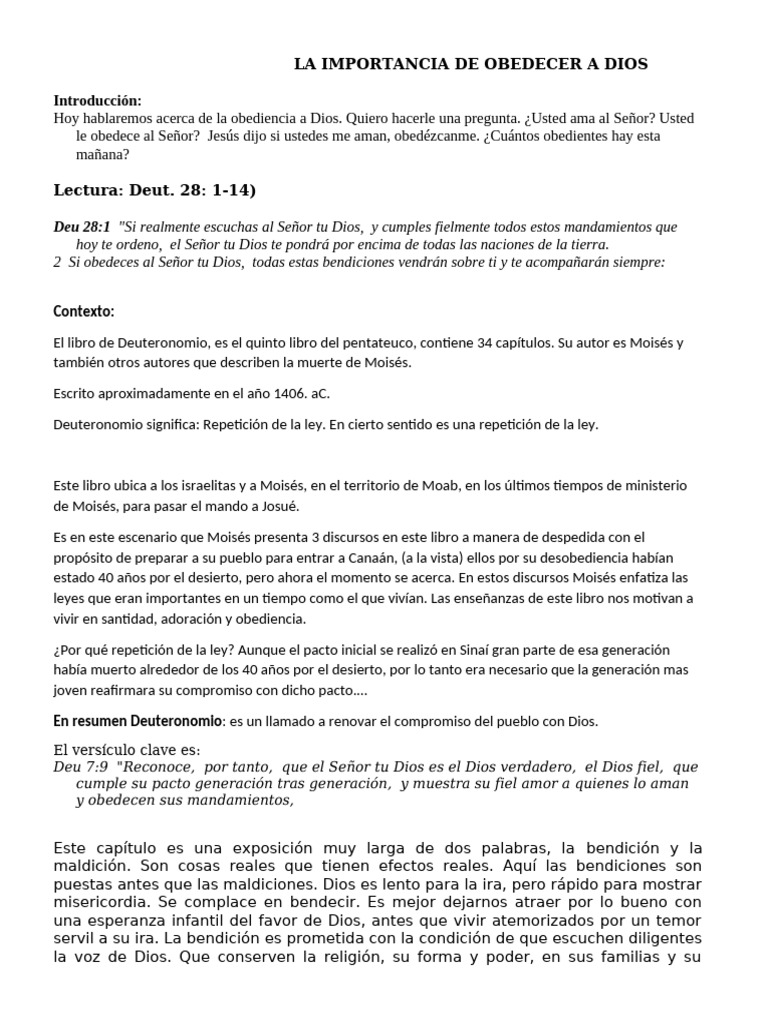 La Obediencia Deut. 28 | PDF | Moisés | Libro de Deuteronomio