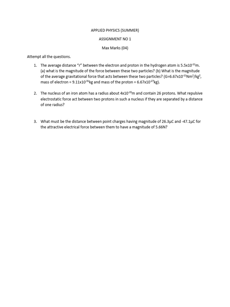 Applied Physics Assignment No 1 Pdf